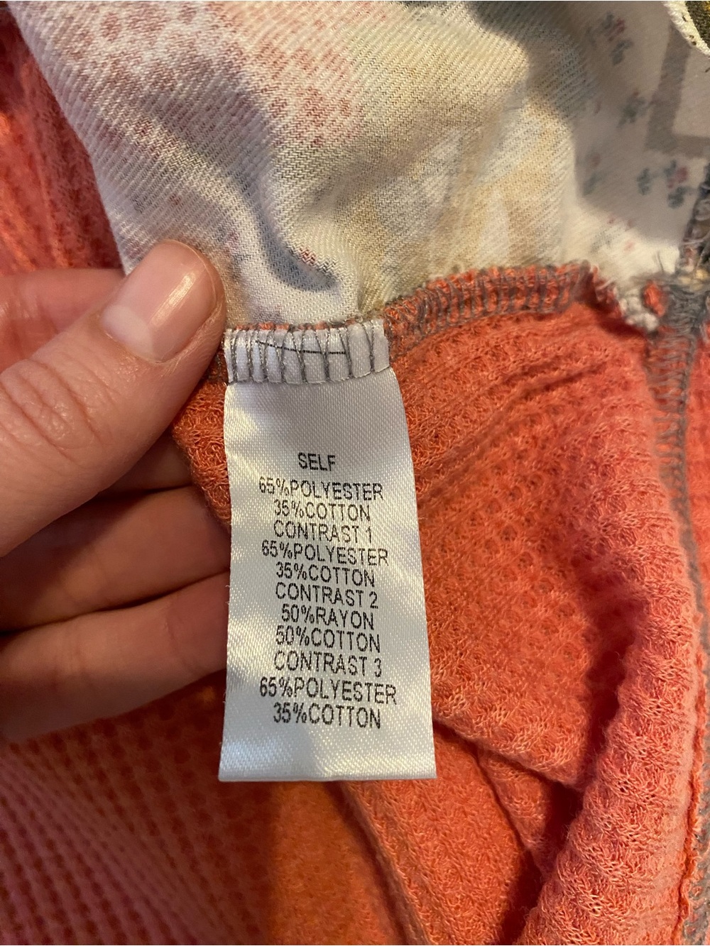 easel Coral and Gray Waffle Knit Patchwork Thermal Long Sleeve Top - Picture 5 of 6